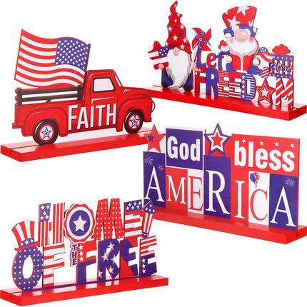 4 Pcs Patriotic Gnome Wooden Table Centerpieces 4th of July Home Decor