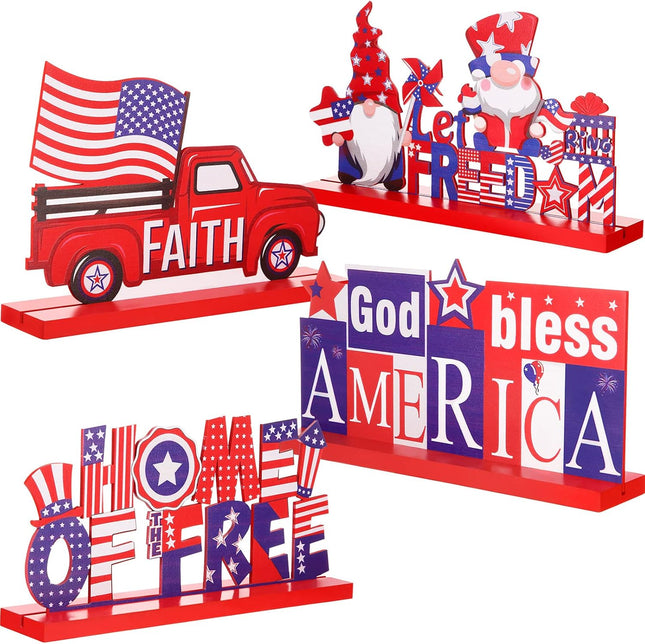 4 Pcs Patriotic Gnome Wooden Table Centerpieces 4th of July Home Decor