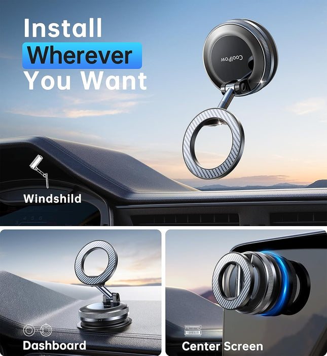 Magnetic Car Phone Holder, Vacuum Suction MagSafe Mount for iPhone 17/16