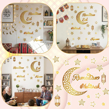23PCS Ramadan Decorations Eid Mubarak Wooden Moon Star Lantern Wall Decor