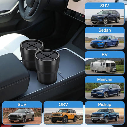 2-Pack Mini Car Trash Can with Lid, Leakproof Cup Holder Garbage Bin for Auto