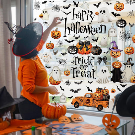9-Sheet Halloween Window Clings, Pumpkin Ghost Bat Spider Double-Sided Decals