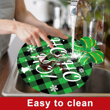 6-Pack Merry Christmas Round Placemats – Buffalo Plaid Washable Holiday Table Mats