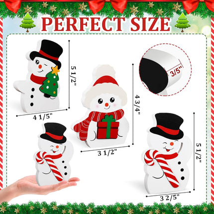 Snowman Winter Tray Decor – Set of 3 Wooden Xmas Blocks, Peppermint Theme