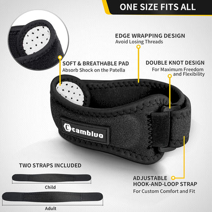 2 Pack Patella Knee Strap, Adjustable Tendon Support Brace for Sports Pain
