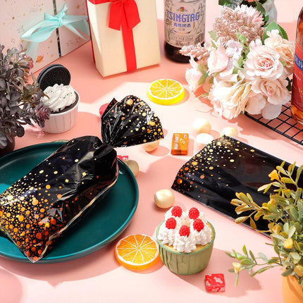 100-Piece Black & Gold Goody Bags – 10.8×5in Party Favor Bags with Ties