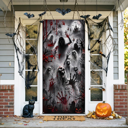 79x35in Halloween Ghost Door Cover Banner, Horror Party Decor for Front Door & Wall