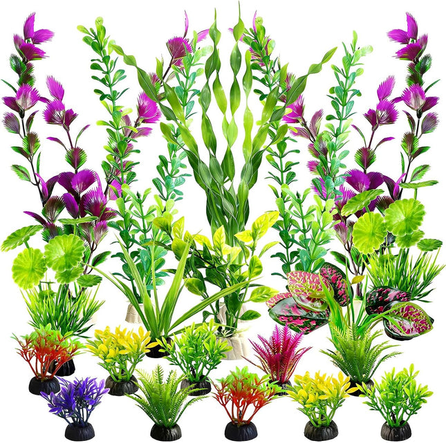 22Pcs Artificial Aquarium Plants Green Plastic Fish Tank Decorations Freshwater Aquariums