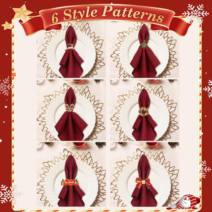 Christmas Metal Napkin Rings Set of 6, Holiday Dinner Party Table Decor