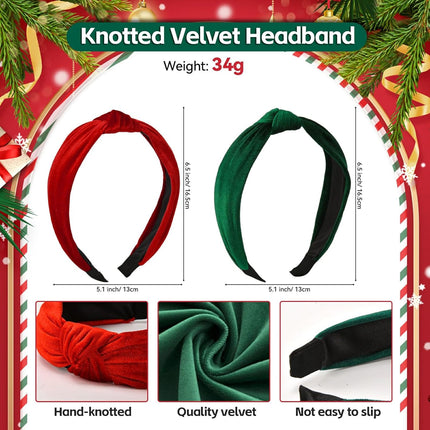 2PCS Velvet Knotted Christmas Headbands – Red & Green Holiday Hairbands