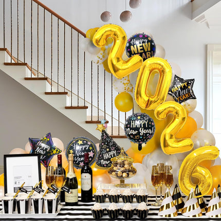 Happy New Year 2026 Foil Balloons – 10-Pc NYE Party Decoration Set