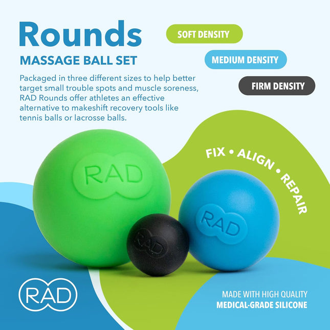3-Pack Yoga Massage Ball Set for Deep Tissue & Myofascial Release Therapy