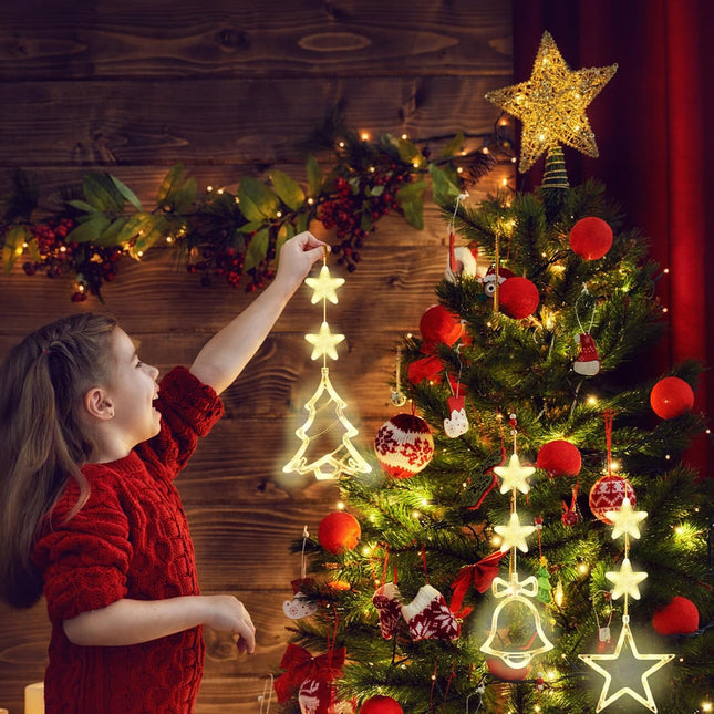 3PCS Christmas Window Lights – Battery Powered Star, Bell & Tree LED Decor
