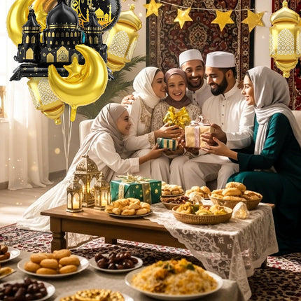 10PCS Eid Mubarak Foil Balloons Ramadan Moon Star Castle Lantern Decor