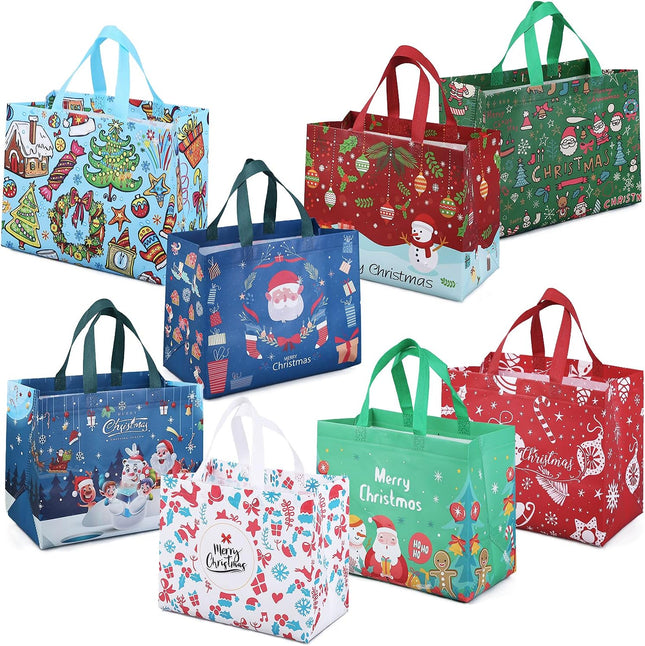 8PCS Xmas Gift Tote Bags – Non-Woven Bags for Wrapping & Holiday Gifts