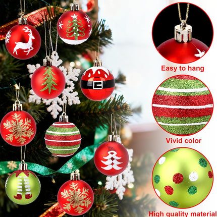 24-Pcs Christmas Ball Ornaments – Red & Green Glitter Baubles for Tree Decor