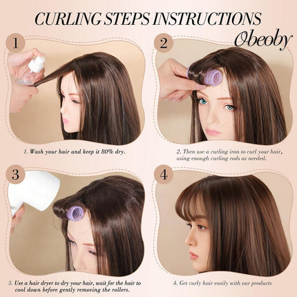 24PCS Self-Grip Hair Rollers 25mm, Heatless Curlers for Short Hair & Bangs, Rose Red & Purple