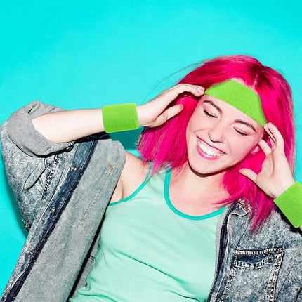 6-Piece Sweatband Set – 2 Headbands & 4 Wristbands, Neon Colors, Unisex