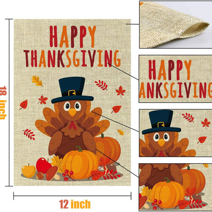 Double-Sided Thanksgiving Yard Flag, Pumpkin & Turkey Garden Banner 12x18