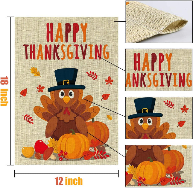 Double-Sided Thanksgiving Yard Flag, Pumpkin & Turkey Garden Banner 12x18