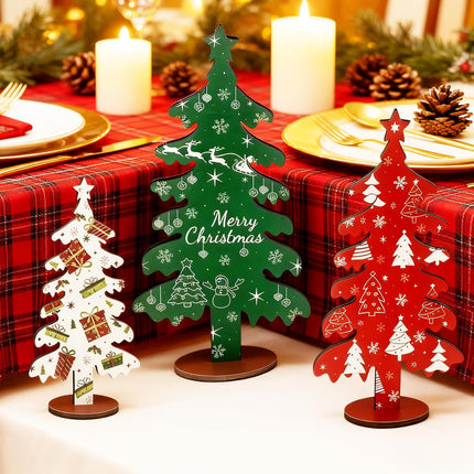3PCS Wooden Christmas Tree Tabletop Decor for Home Shelf Mantel