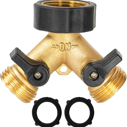 Brass Garden Hose Splitter 2-Way, 3/4" Tap Connector with 2 Valves