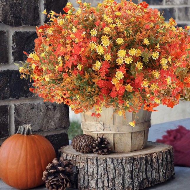 Artificial Mums Flowers 16 Bundles, UV-Resistant Fall Porch & Window Decor