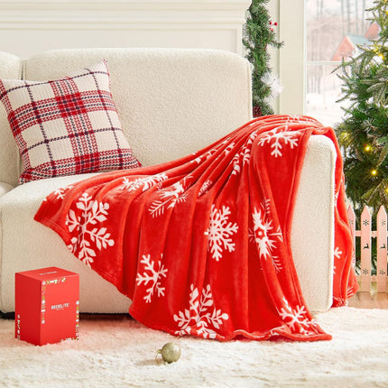 Christmas Throw Blanket – Cozy Holiday Blanket with Red Snowflake Design, Soft & Lightweight