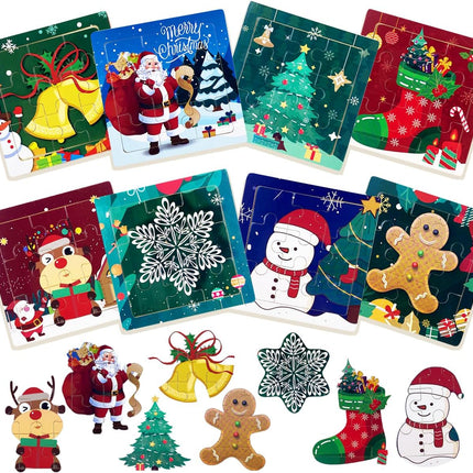 8-Pack Christmas Wooden Puzzles – 9-Piece Set for Toddlers & Kids’ Stocking Stuffers