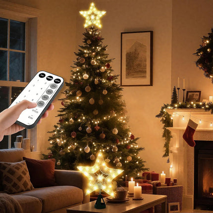 10" Christmas Tree Star Topper with Lights – Shatterproof Plastic, USB Powered