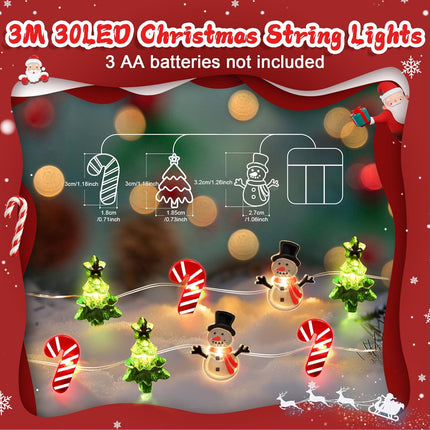 Christmas Lights 10FT 30LED – Snowman & Tree Crutch Decorative String Lights