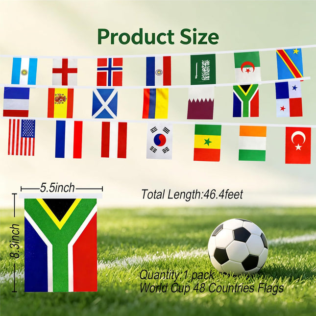 2026 World Cup 48 Countries Flags Banner String 47 Feet Soccer Party Garden Decorations