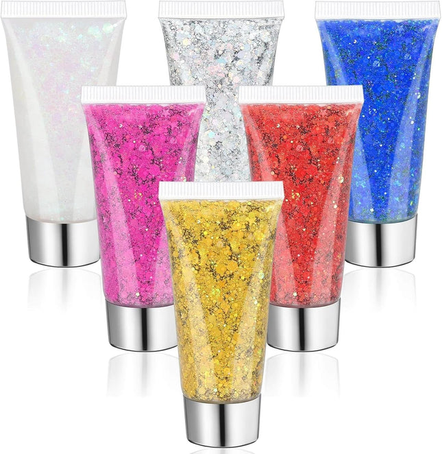 6 Colors Glitter Gel for Body & Face – Sparkle Makeup for Festivals, Hair, and Skin