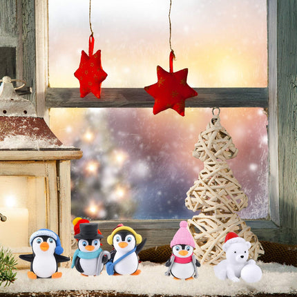12PCS Winter Resin Penguin Polar Bear Snowflake Mini Christmas Figurines