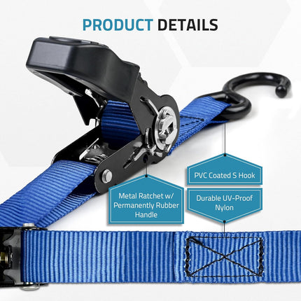 1" x 4FT Boat Trailer Tie-Down Straps, 2400LBS Heavy-Duty Ratchet Transom Straps