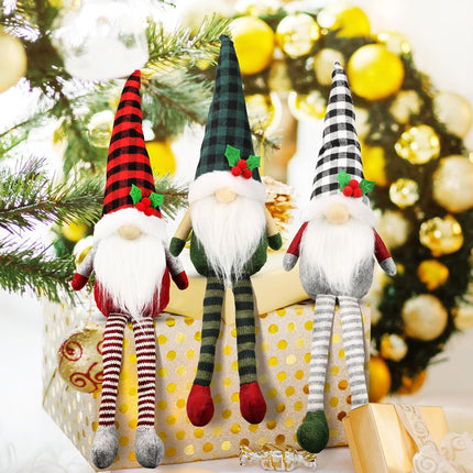 3Pcs Christmas Gnomes Plush Set – Buffalo Check Santa Tomte Ornaments for Home