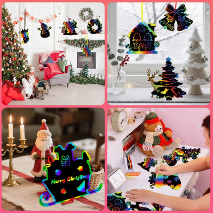 48 PCS Rainbow Scratch Paper Cards Set – Christmas Crafts & Stocking Stuffers