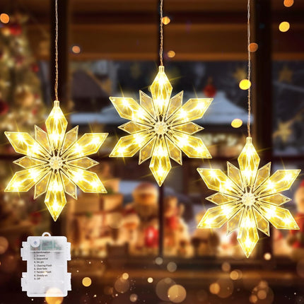 3 Pack Battery-Operated Snowflake String Lights – 36 LEDs, 8 Twinkle Modes