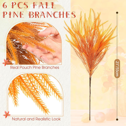 6pcs Fall Foliage Stems 21", Artificial Pine Branches for Vase & Thanksgiving Decor