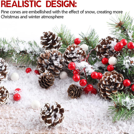 115Pcs Pine Cone Christmas Set, Natural Snow Pinecones & Berry Pine Branches Winter Holiday Decor