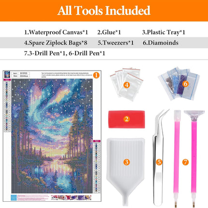 Diamond Art Kit for Adults, 12x16in Starry Sky 5D Aurora Landscape Diamond Painting