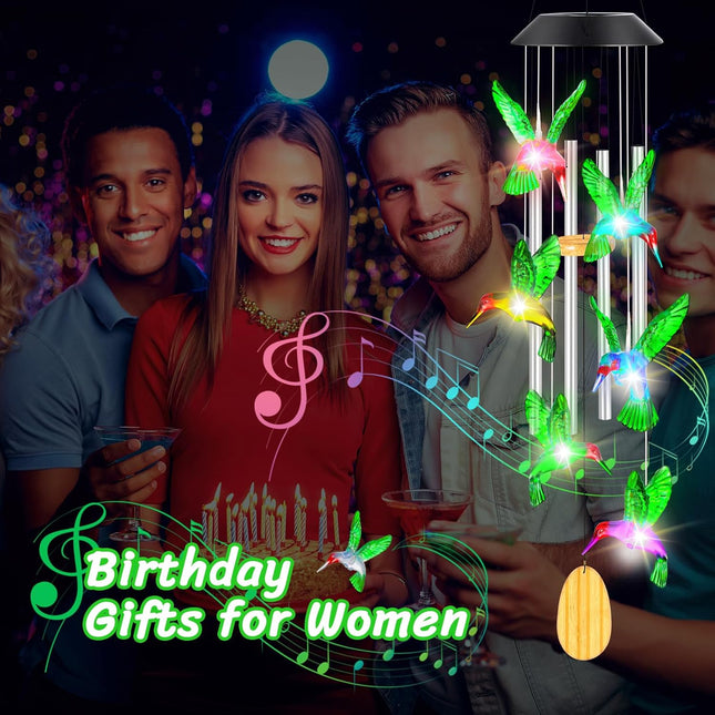 Christmas Gift Idea – Hummingbird Wind Chimes with Solar Lights for Women & Moms