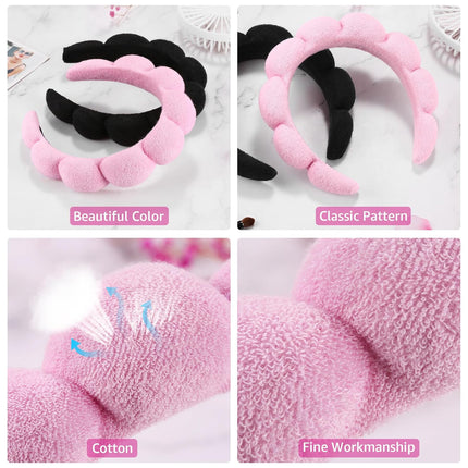 2PCS Spa Headbands Face Washing Skincare Terry Cloth Makeup Black Pink