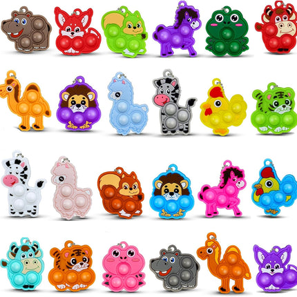 24-Pack Mini Animal Pop Keychain Fidget Toys – Party Favors & Stress Relief