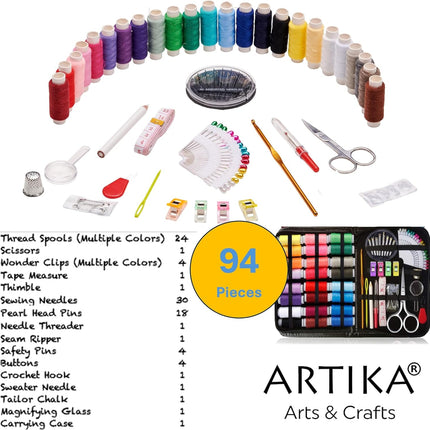94 Piece Sewing Kit Set with Multicolor Thread Needles and Accessories