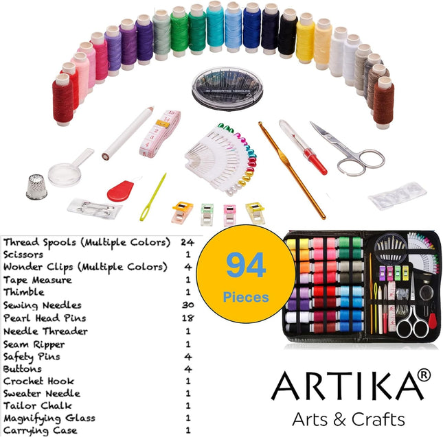 94 Piece Sewing Kit Set with Multicolor Thread Needles and Accessories