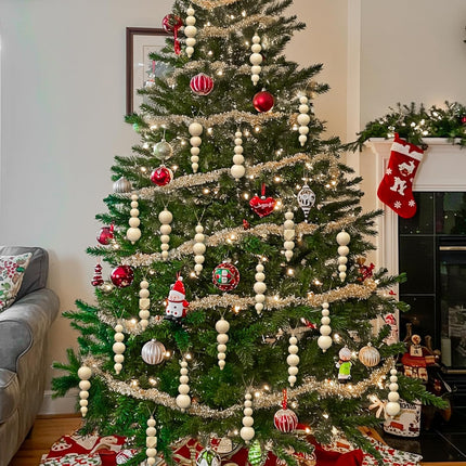 24-Piece Christmas Tree Ornaments, Natural Wooden Beads for Rustic Holiday Decor