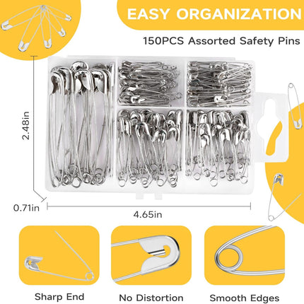 160PCS Safety Pins – Large & Small Nickel Plated Pins for Sewing & Crafts