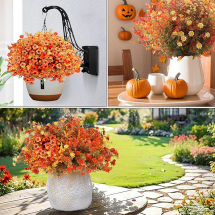 Artificial Mums Flowers 16 Bundles, UV-Resistant Fall Porch & Window Decor