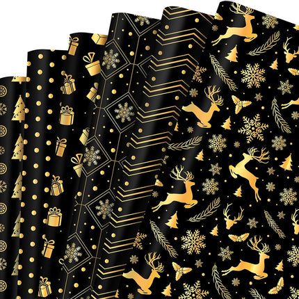 12 Sheets Christmas Wrapping Paper – 20x27" Black Gift Wrap for DIY Crafts